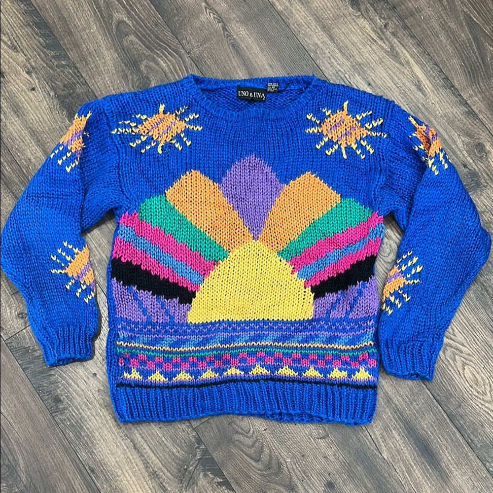 VINTAGE 80’s 90’s Uno & Una Colorful Sun Sweater Size Medium
